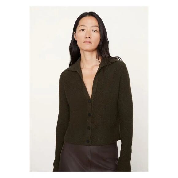 Vince Plush Cashmere Polo Buttoned Cardigan Green Size Large - Picture 1 of 9